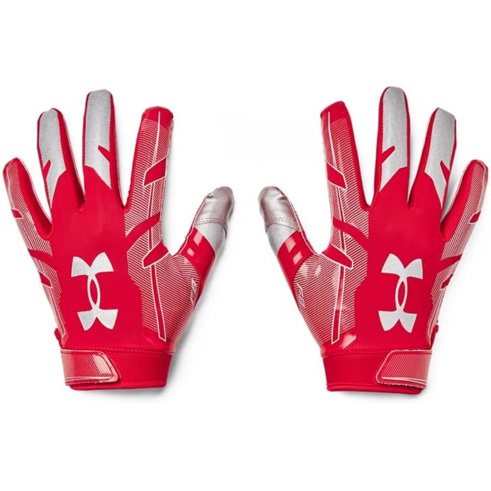 Under Armour F8 Football Gloves Mens XL Red Silver Receiver GlueGrip 1351541-600